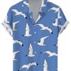 Men GYJ Shirts | Men'S Dove Print Casual Short Sleeve Shirt Blue