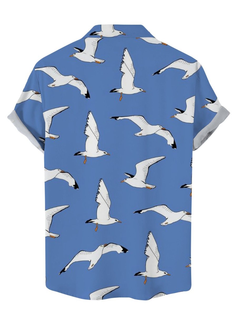 Men GYJ Shirts | Men'S Dove Print Casual Short Sleeve Shirt Blue