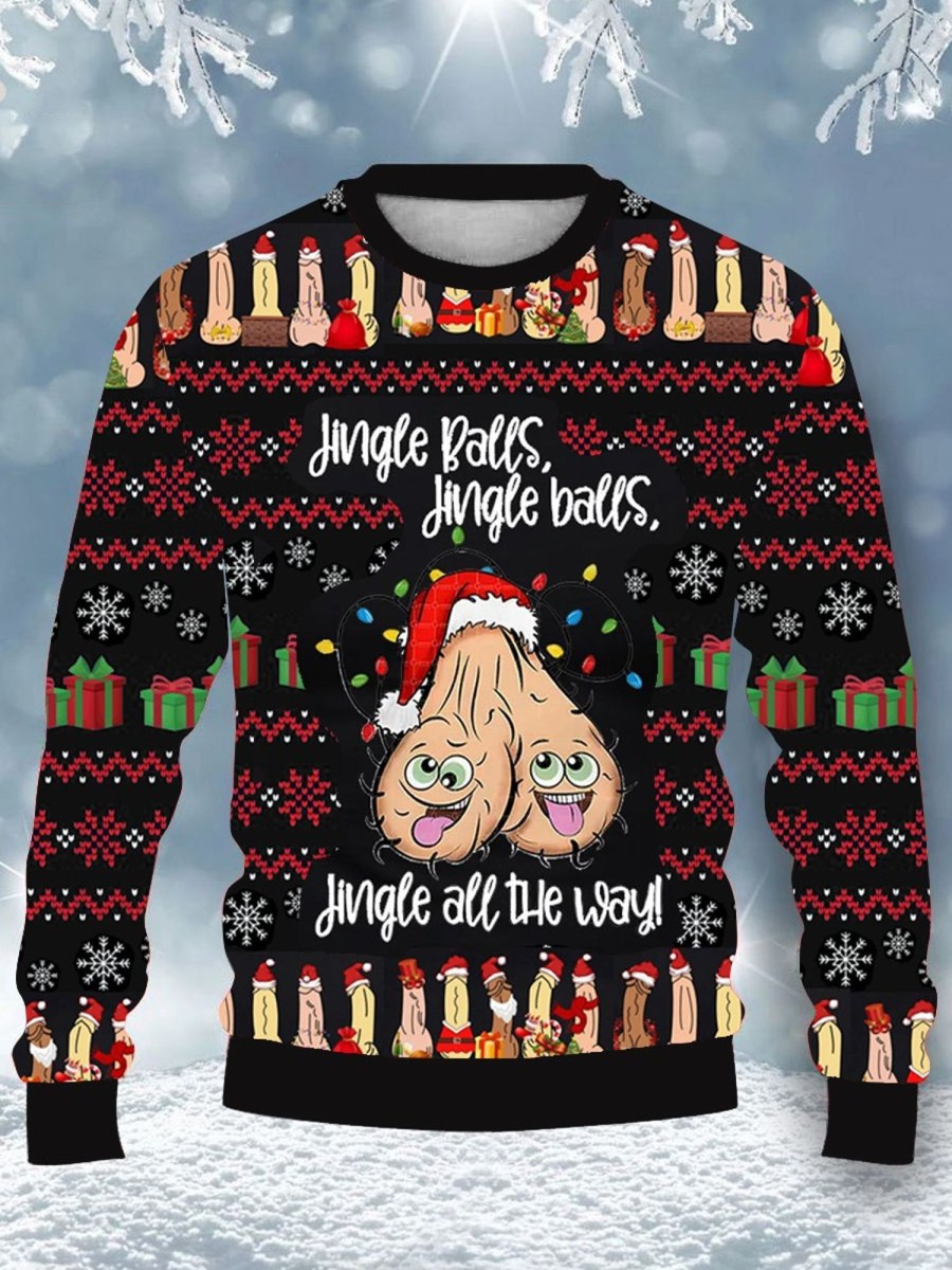 Men DJ Ugly Sweater | Fun Merry Christmas Printed Casual Crew Neck Sweatshirt Photo Color