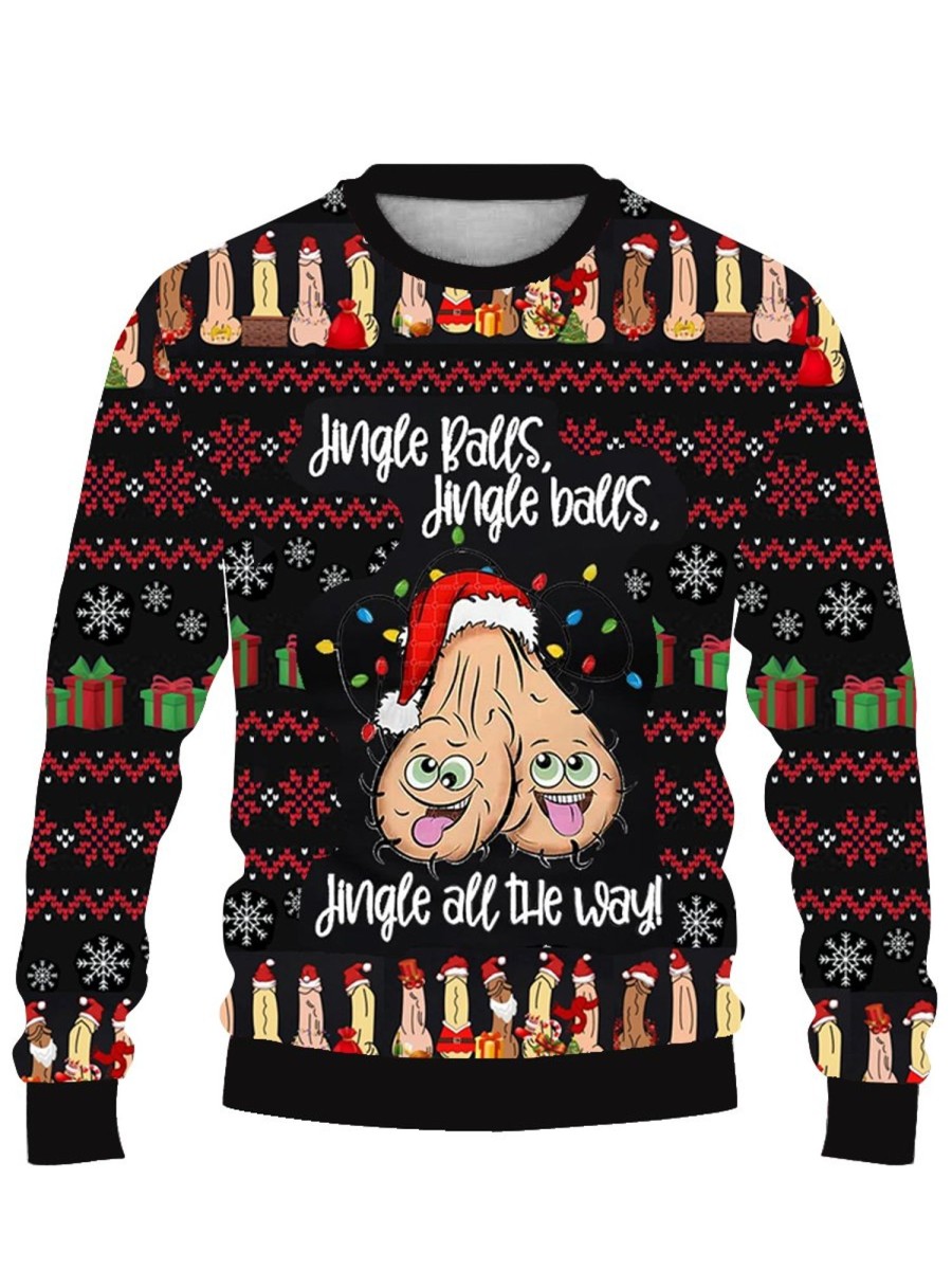 Men DJ Ugly Sweater | Fun Merry Christmas Printed Casual Crew Neck Sweatshirt Photo Color