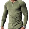 Men DJ Casual Shirts | Half Open Collar Retro All-Match Casual Long-Sleeved T-Shirt Army Green