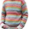 Men DJ Sweater | Rainbow Line Casual Round Neck Knitted Sweater Photo Color