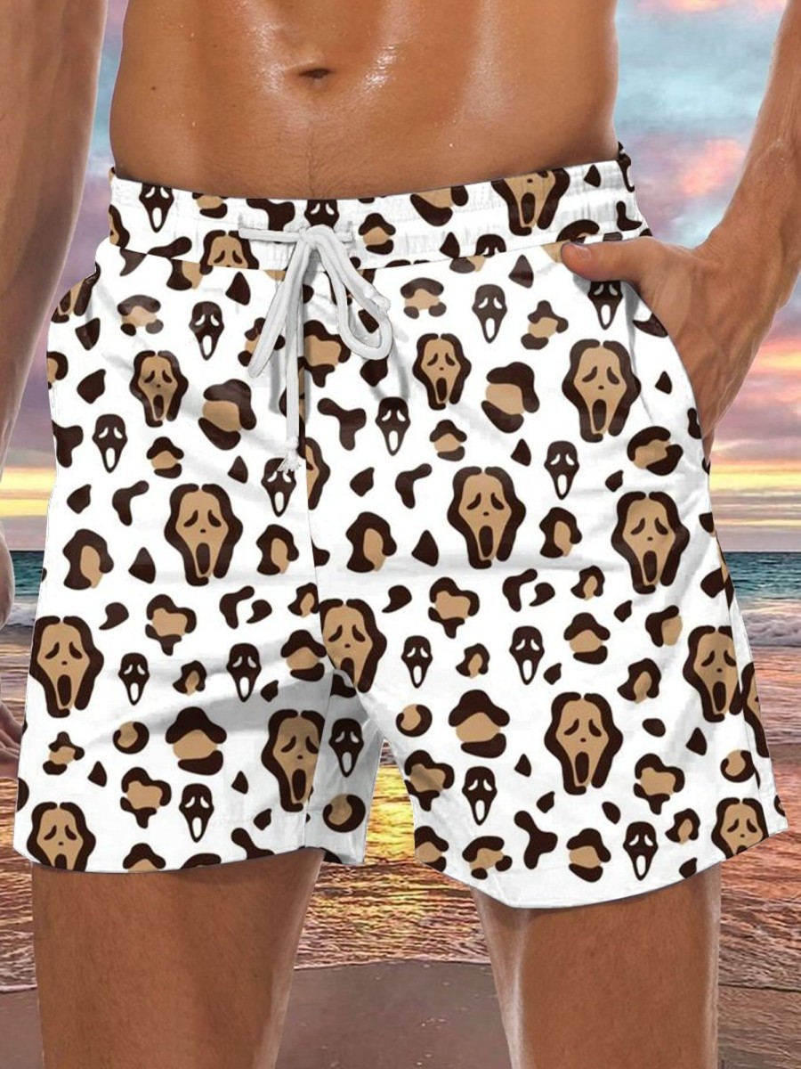 Men GYJ Shorts | Skull Print Hawaiian Track Shorts White