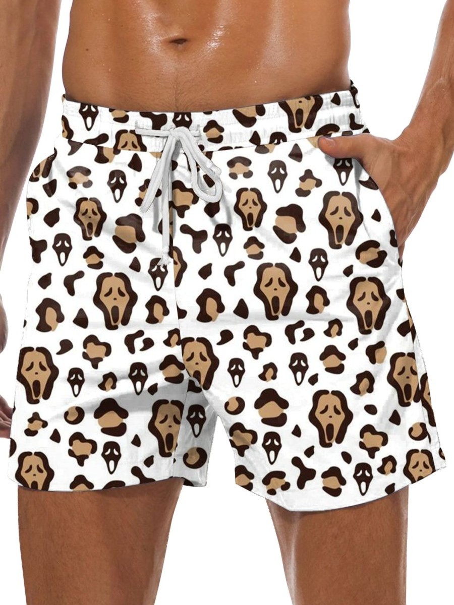 Men GYJ Shorts | Skull Print Hawaiian Track Shorts White