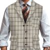 Men BXL Vest | Men'S Retro Wool Plaid Printed Multi-Pocket Casual Vest Khaki