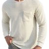 Men DJ Casual Shirts | Round Neck Solid Color Pocket Waffle Casual Long Sleeve T-Shirt White