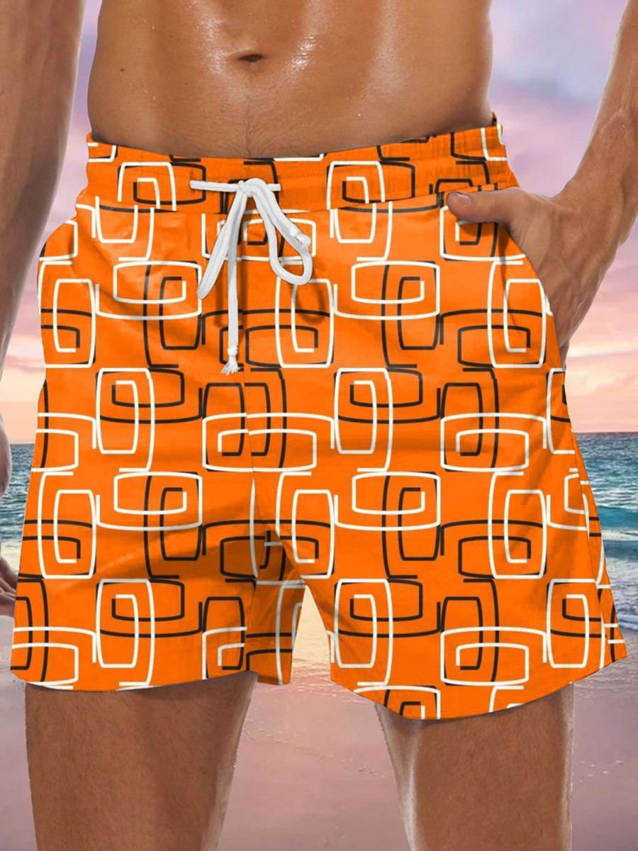 Men GYJ Bottoms | Geometric Line Print Track Shorts Orange