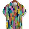 Men DJ Shirts | Vintage Rainbow Colorblock Print Casual Short Sleeve Shirt Photo Color