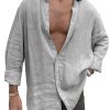 Men DJ Casual Shirts | Lapel Solid Color Single-Breasted Casual Long-Sleeved Shirt Gray