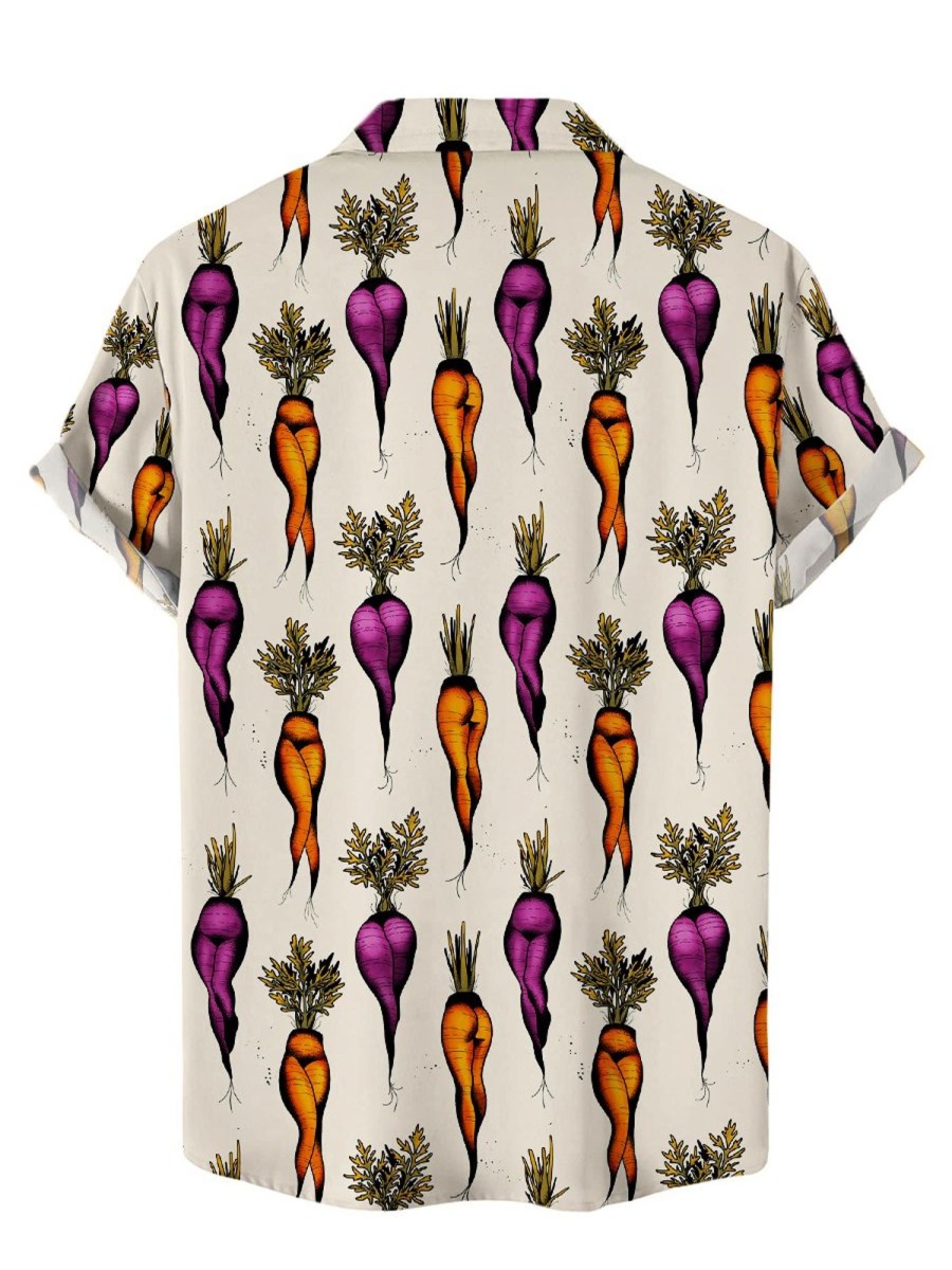 Men HWT Shirts | Men'S Hawaiian Shirts Funny Sexy Radish Print Short Sleeve Shirt Beige