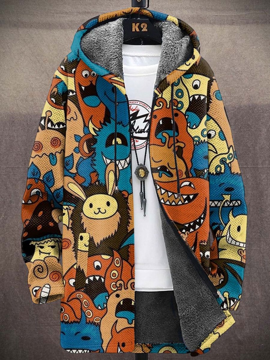 Men BXL Print Jacket | Men'S And Women'S Fun Monster Print Zipper Hooded Fleece Jacket Photo Color