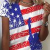 Women DJ | Crew Neck Liberty Flag Short Sleeve T-Shirt Photo Color