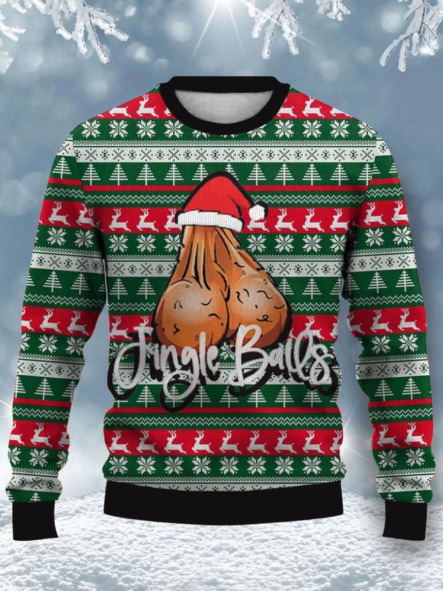 Men DJ Ugly Sweater | Fun Christmas Jingle Balls Printed Crew Neck Sweatshirt Photo Color