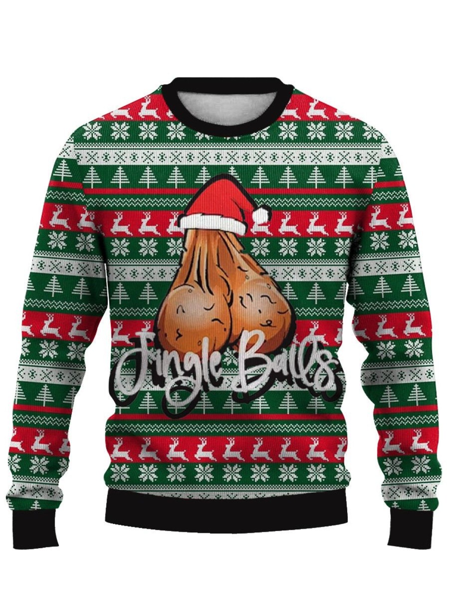 Men DJ Ugly Sweater | Fun Christmas Jingle Balls Printed Crew Neck Sweatshirt Photo Color