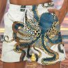 Men HLJ Bottoms | Deep Sea Octopus Print Drawstring Board Shorts Apricot