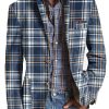 Men BXL Print Jacket | Men'S Retro Herringbone Print Casual Lapel Blazer Navy Blue