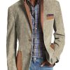 Men DJ Print Jacket | Herringbone Suede Print 3-Pocket Casual Retro Lapel Blazer Khaki