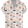 Men DJ Shirts | Vintage Multicolor Boobs Stick Figure Print Short Sleeve Shirt Beige