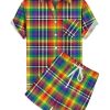 Men DJ Set | Men'S Colorful Rainbow Plaid Short Sleeve Set Photo Color