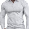 Men TH Casual Shirts | Men'S Line Business Elegant 3D Print Golf Polo Shirts White