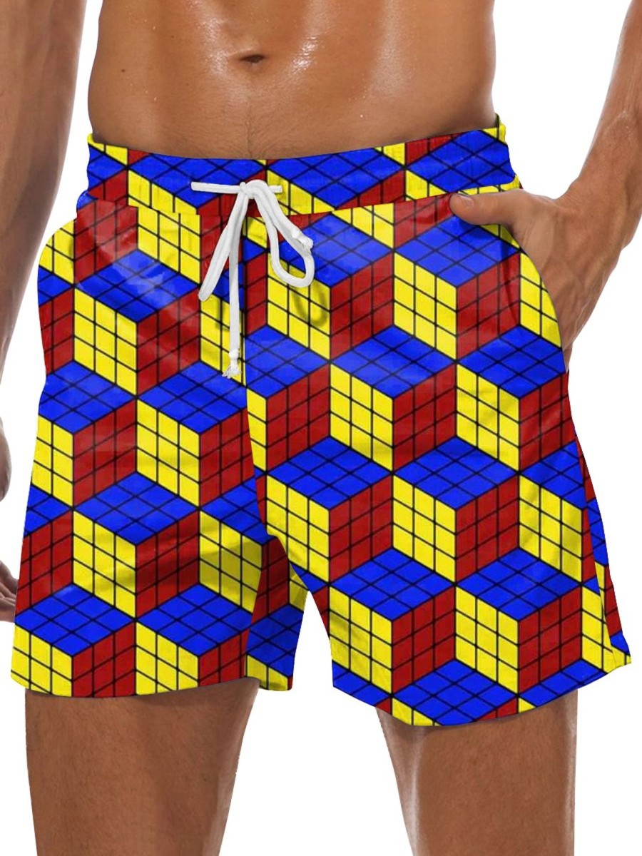 Men GYJ Bottoms | Rubik'S Cube Print Track Shorts Photo Color