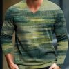 Men DJ Print Sweater | Retro Camouflage Gradient Print V-Neck Casual Knitted Pullover Sweater Army Green