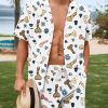 Men BXL T-Shirts | Hawaii Fun Rooster Print Resort Casual Two Piece Set White