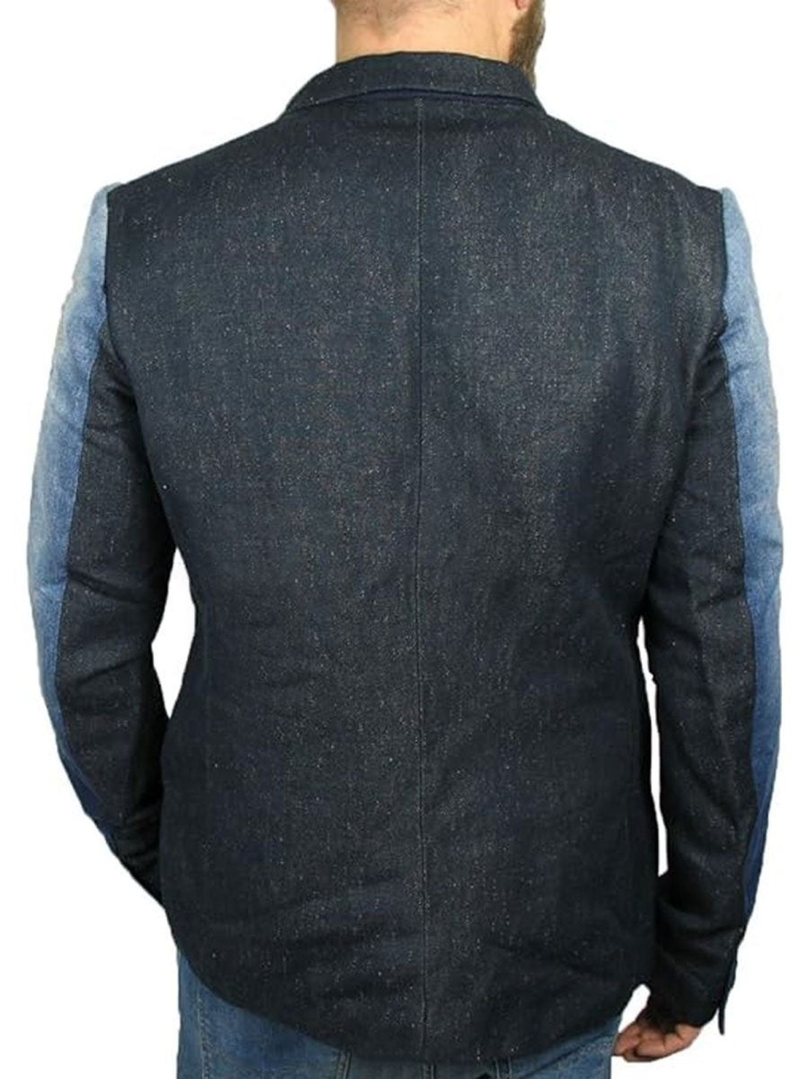 Men BXL Jacket | Men'S Vintage Denim Patchwork Pocket Casual Blazer Photo Color