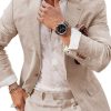 Men QMY Jacket | Men Lightweight Double Button Notch Lapel Blazer Beige