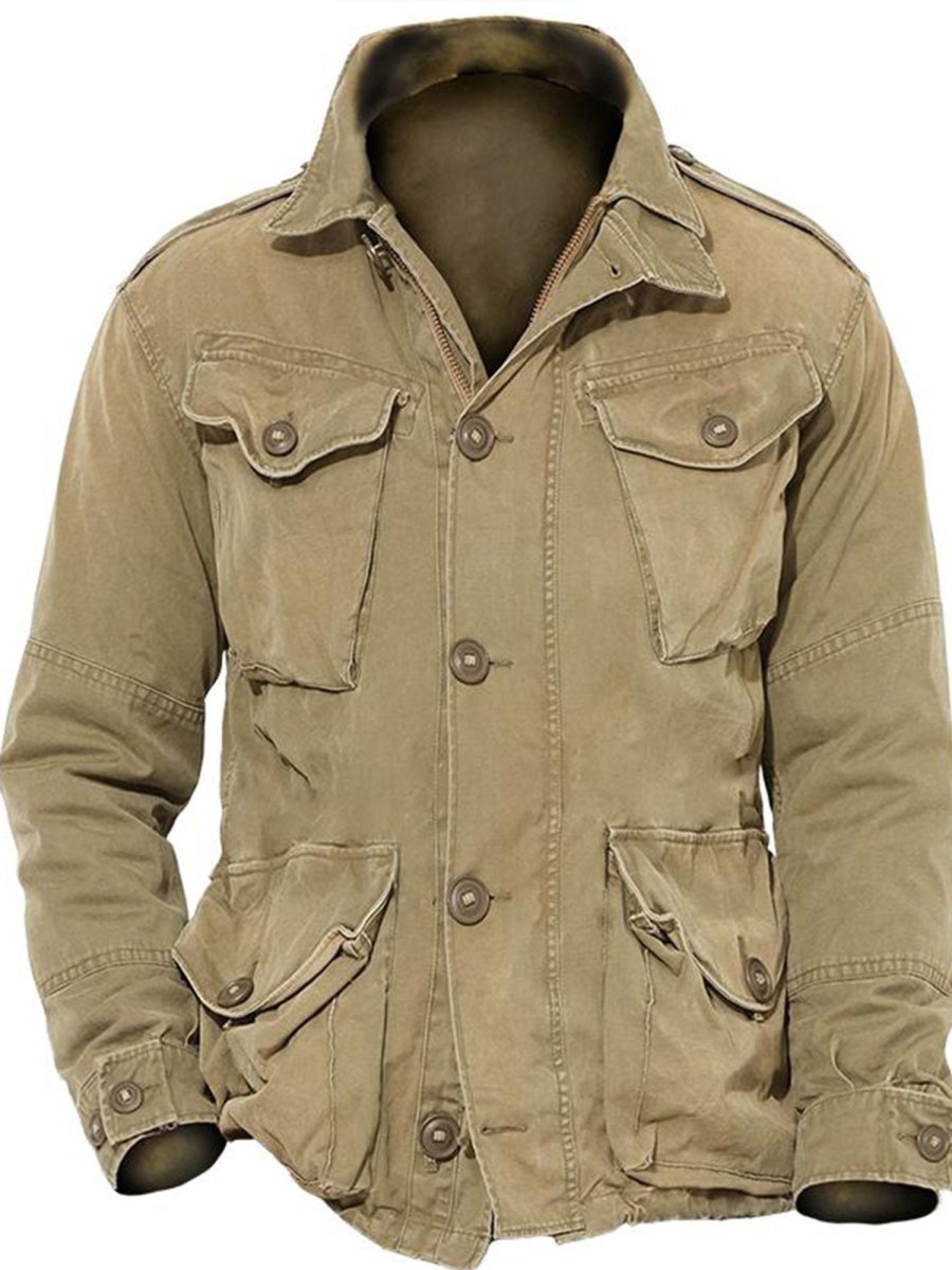 Men QMY Jacket | Men'S Outdoor Vintage Multi-Pocket Jacket Brown