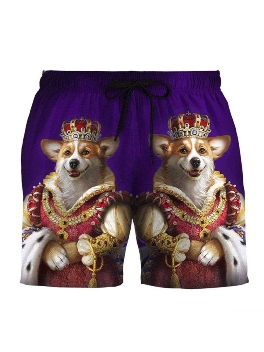 Men DJ Bottoms | 3D Elizabeth Corgi Custom Cosplay Beach Summer Men Beach Shorts Photo Color