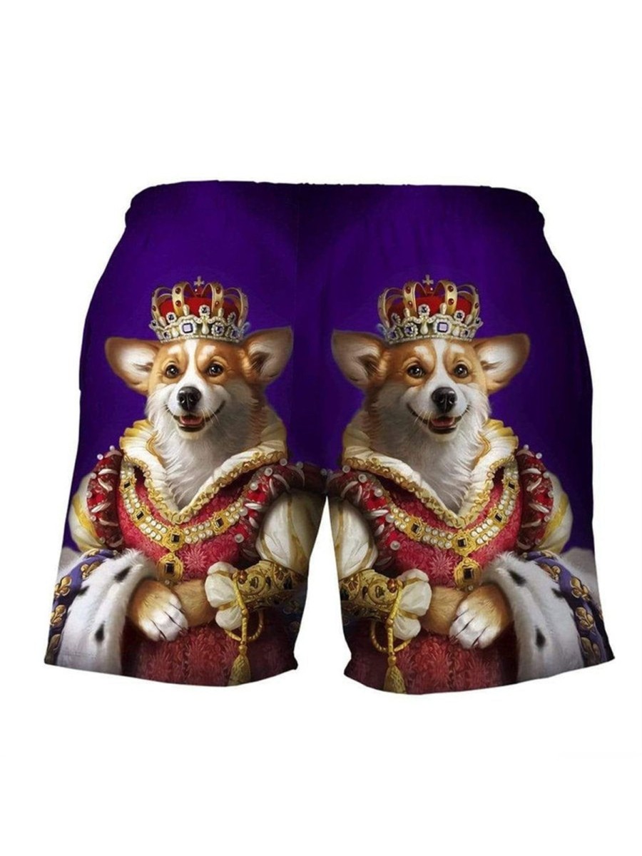 Men DJ Bottoms | 3D Elizabeth Corgi Custom Cosplay Beach Summer Men Beach Shorts Photo Color