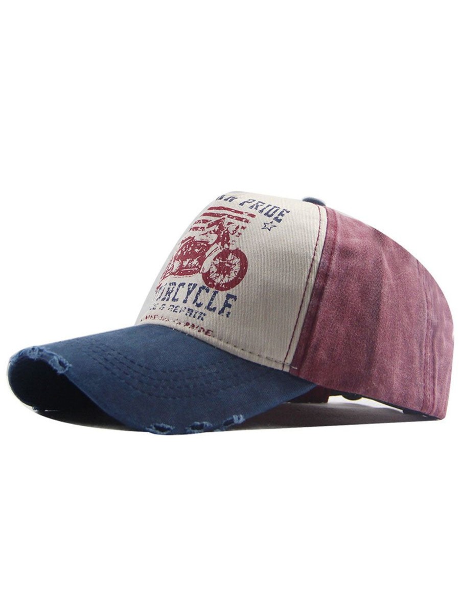 Accessories&Shoes HLJ | Distressed Washed Cotton Motorcycle Print Baseball Cap