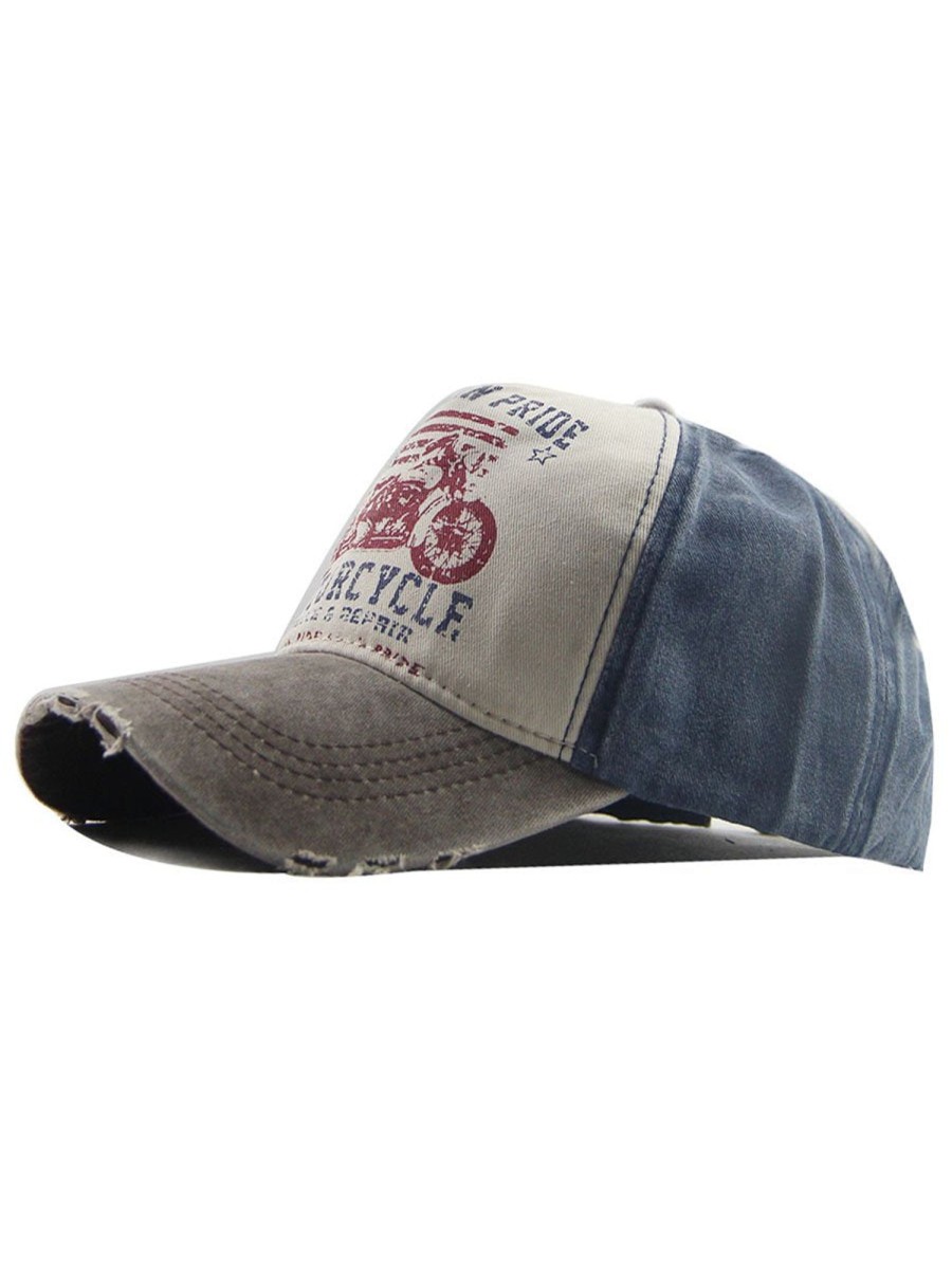 Accessories&Shoes HLJ | Distressed Washed Cotton Motorcycle Print Baseball Cap