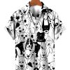 Men HLJ Shirts | Men'S Vacation Casual Cute Dog Print Short Sleeve Shirt White