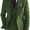 Men BXL Jacket | Men'S Herringbone Double-Sided Tweed Casual Blazer Green