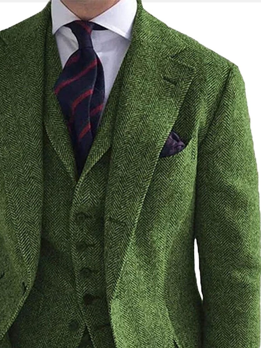 Men BXL Jacket | Men'S Herringbone Double-Sided Tweed Casual Blazer Green