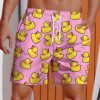 Men DJ Shorts | Hawaiian Yellow Duck Printing Shorts Pink