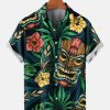 Men HLJ Shirts | Men'S Hawaiian Tikki Mask Art Short Sleeve Shirt Photo Color