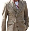 Men BXL Jacket | Men'S Cotton And Linen Striped Double-Breasted Casual Blazer Khaki