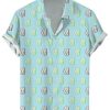 Men DJ Shirts | Fun Butt Print Casual Short Sleeve Shirt Blue