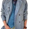 Men DJ Jacket | Vintage Lapel Four-Pocket Double-Breasted Denim Jacket Blue