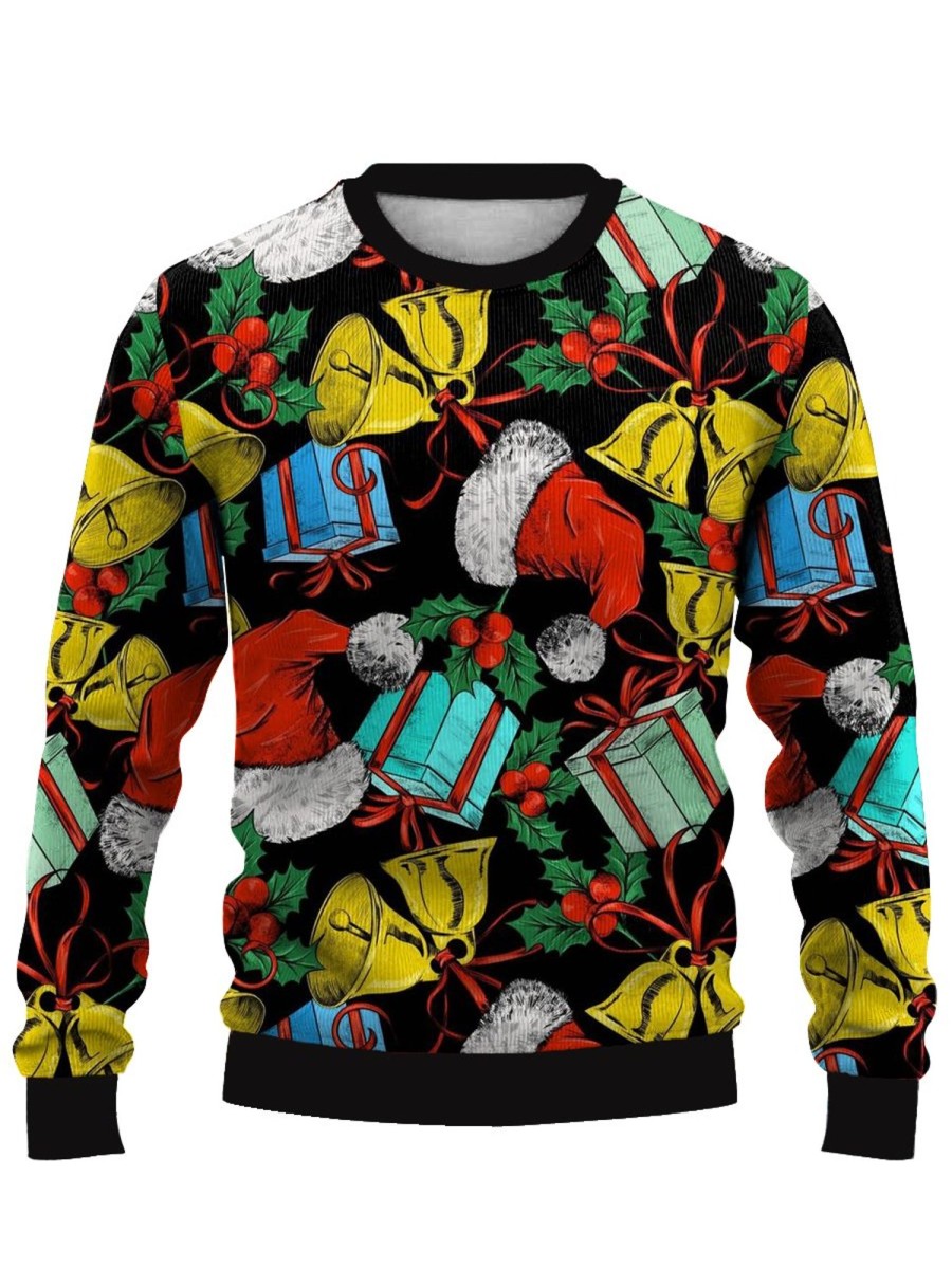 Men DJ Ugly Sweater | Christmas Gift Print Casual Crew Neck Sweatshirt Photo Color