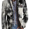 Men BXL Print Jacket | Men'S Ink Abstract Art Print Casual Multi-Pocket Blazer Black