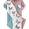 Men DJ Set | Men'S Butterfly Print Short Sleeve Set Pink