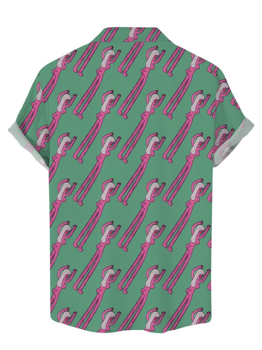 Men DJ Shirts | Fun Long Leg Girls Print Casual Short Sleeve Shirt Green