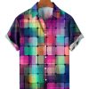 Men MW Shirts | Men'S Lapel Colorful Geometric Print Short Sleeve Shirt 69072398M Green