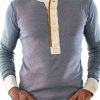 Men BXL Casual Long Sleeve Shirts | Men'S Half Round Neck Casual Color Block Long Sleeve T-Shirt Blue Gray