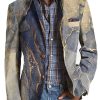 Men BXL Print Jacket | Men'S Marbled Gold Printed Pocket Blazer Photo Color