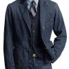 Men QMY Jacket | Vintage Three-Pocket Washed Denim Blazer Blue